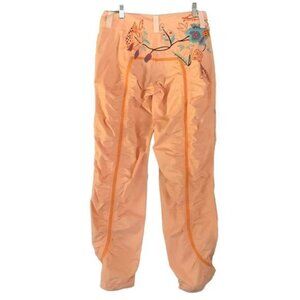 Y2K Max & Co Embroidered Pants Linen Size 6 EU 42 Peach Ruched Cargo Streetwear
